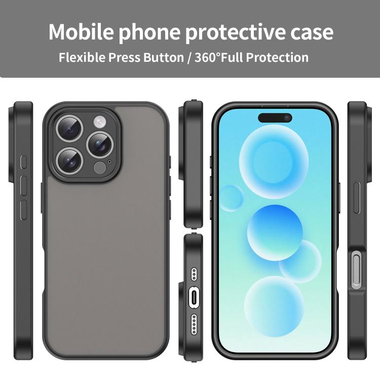 Custodia per telefono Fanying Series con foro per fotocamera di precisione, in PC ibrido TPU traslucido satinato, finitura ibrida TPU traslucida, ibrida in TPU., For iPhone 16 Pro, For iPhone 16 Plus