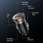 Caricabatterie da auto Yesido Y72 da 30 W con doppia porta USB-A e Type-C e cavo da Type-C a Type-C., Y72