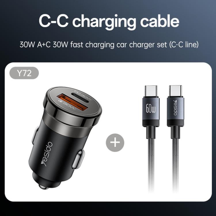 Caricabatterie da auto Yesido Y72 da 30 W con doppia porta USB-A e Type-C e cavo da Type-C a Type-C., Y72