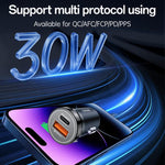 Caricabatterie da auto Yesido Y72 da 30 W con doppia porta USB-A e Type-C e cavo da Type-C a Type-C., Y72