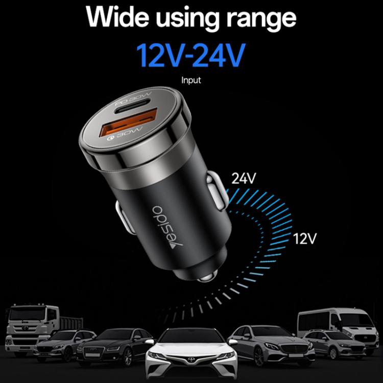 Caricabatterie da auto Yesido Y72 da 30 W con doppia porta USB-A e Type-C e cavo da Type-C a Type-C., Y72