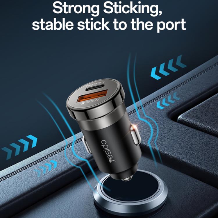 Caricabatterie da auto Yesido Y72 da 30 W con doppia porta USB-A e Type-C e cavo da Type-C a Type-C., Y72