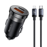 Caricabatterie da auto Yesido Y73 da 30 W con doppia porta USB-A Type-C e cavo da Type-C a 8 pin., Y73