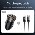 Caricabatterie da auto Yesido Y73 da 30 W con doppia porta USB-A Type-C e cavo da Type-C a 8 pin., Y73