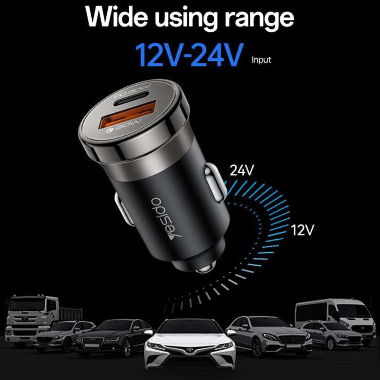 Caricabatterie da auto Yesido Y73 da 30 W con doppia porta USB-A Type-C e cavo da Type-C a 8 pin., Y73
