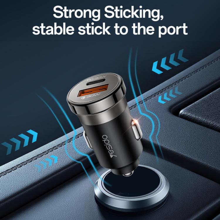 Caricabatterie da auto Yesido Y73 da 30 W con doppia porta USB-A Type-C e cavo da Type-C a 8 pin., Y73