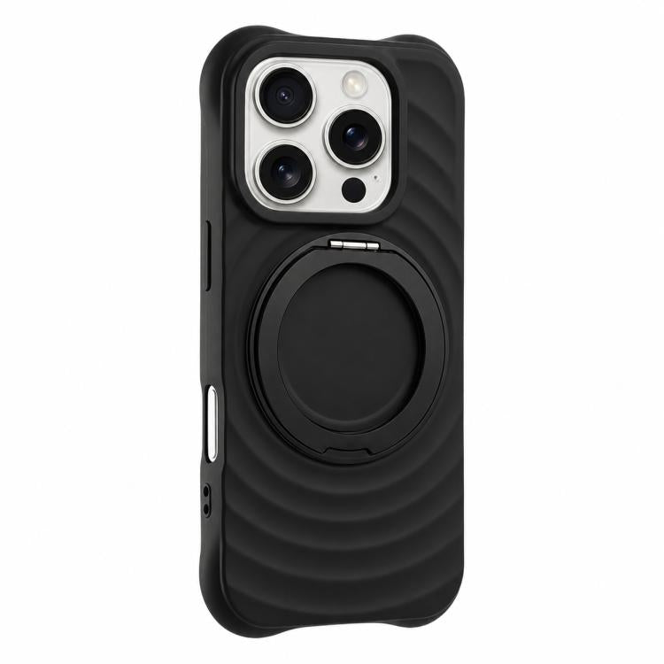 Custodia per telefono in silicone con supporto magnetico girevole a 360 gradi e texture a onde d'acqua., For iPhone Air, For iPhone 16 Pro Max, For iPhone 16 Pro