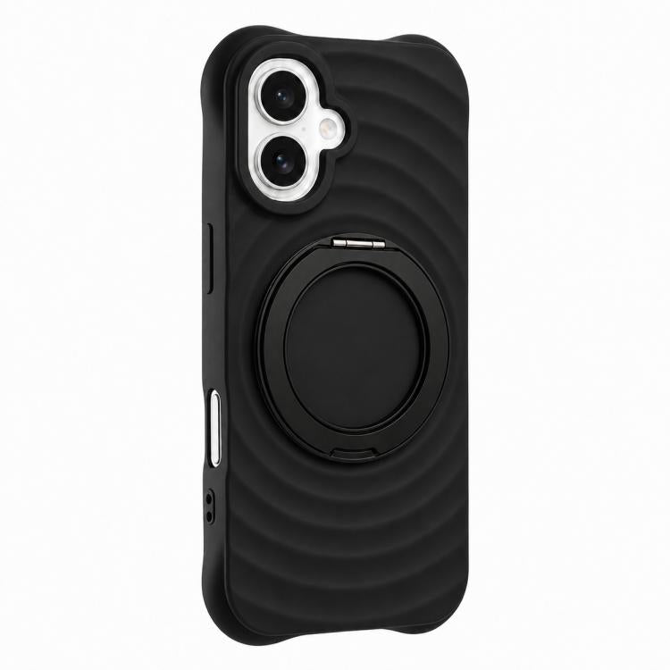 Custodia per telefono in silicone con supporto magnetico girevole a 360 gradi e texture a onde d'acqua., For iPhone 16 Plus, For iPhone 16, For iPhone 15 Pro Max