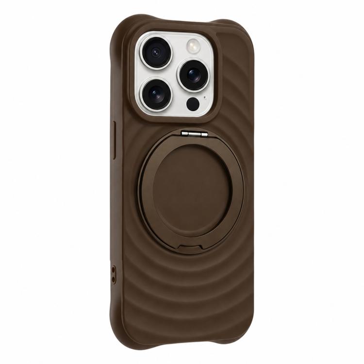 Custodia per telefono in silicone con supporto magnetico girevole a 360 gradi e texture a onde d'acqua., For iPhone 16 Plus, For iPhone 16, For iPhone 15 Pro Max