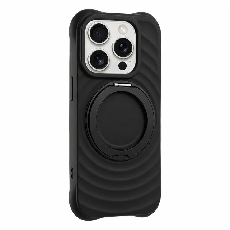 Custodia per telefono in silicone con supporto magnetico girevole a 360 gradi e texture a onde d'acqua., For iPhone 16 Plus, For iPhone 16, For iPhone 15 Pro Max