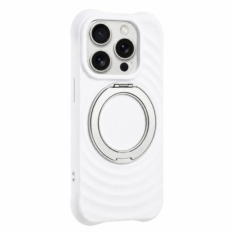 Custodia per telefono in silicone con supporto magnetico girevole a 360 gradi e texture a onde d'acqua., For iPhone 16 Plus, For iPhone 16, For iPhone 15 Pro Max