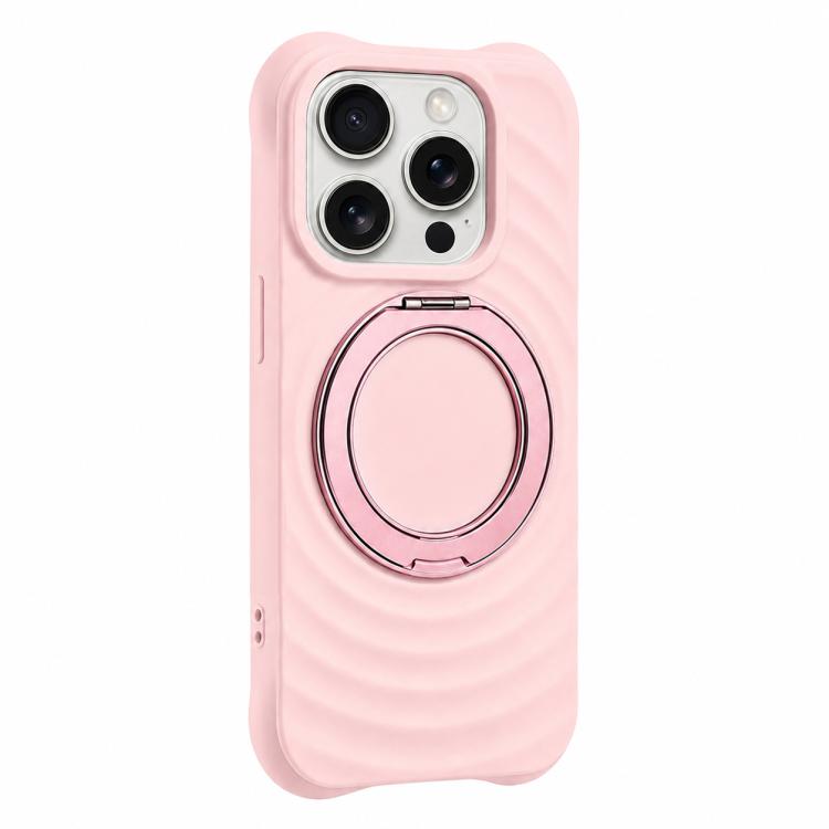 Custodia per telefono in silicone con supporto magnetico girevole a 360 gradi e texture a onde d'acqua., For iPhone 15 Pro, For iPhone 15, For iPhone 14 / 13