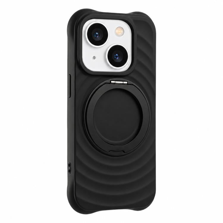 Custodia per telefono in silicone con supporto magnetico girevole a 360 gradi e texture a onde d'acqua., For iPhone 15 Pro, For iPhone 15, For iPhone 14 / 13
