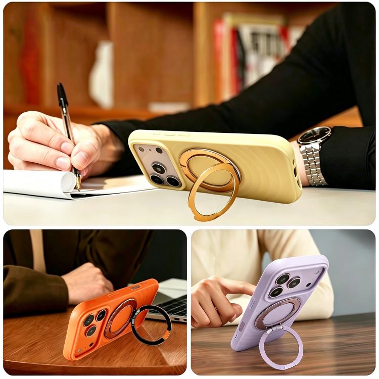 Custodia per telefono in silicone con supporto magnetico girevole a 360 gradi e texture a onde d'acqua., For iPhone 17 Pro Max, For iPhone 17 Pro, For iPhone 17