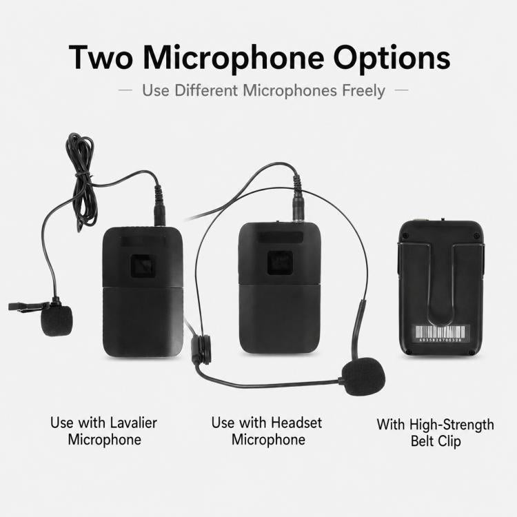 Microfono wireless VHF a doppio canale E8 da 1 a 2, Headset, Lavalier