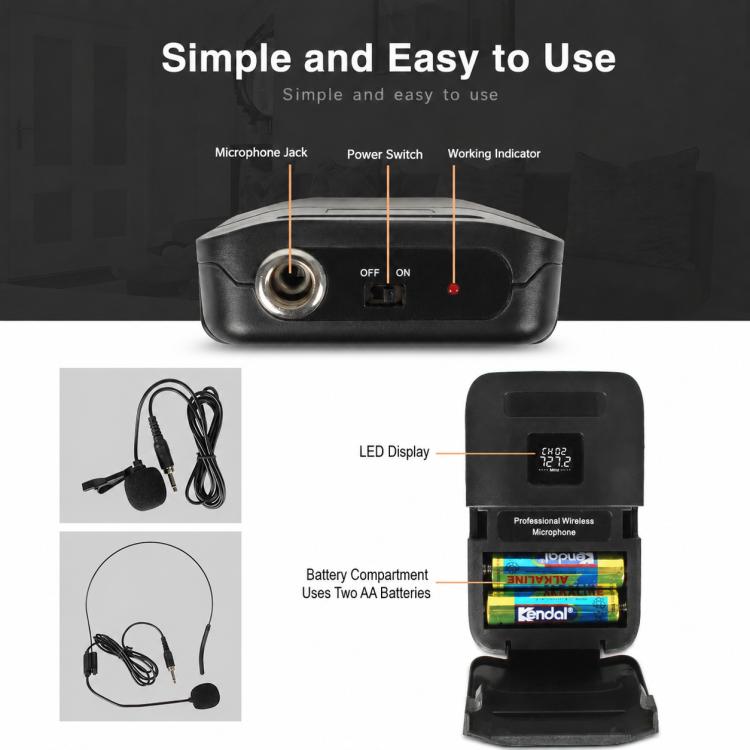 Microfono wireless VHF a doppio canale E8 da 1 a 2, Headset, Lavalier