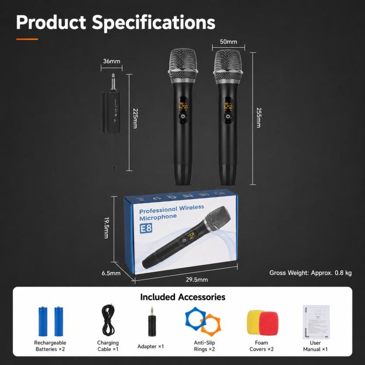 Microfono dinamico wireless UHF E11 da 1 a 2