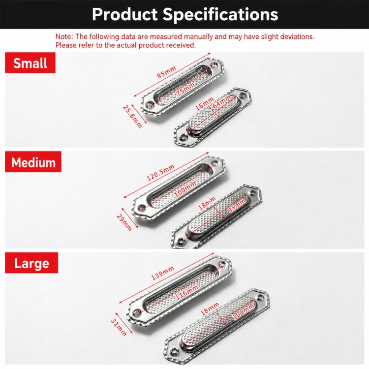 Maniglia a filo incassata in acciaio inox per porte scorrevoli, armadi e cassetti, Small, Medium, Large