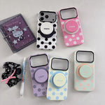 Custodia magnetica per telefono in PC con semplice motivo a pois grandi e supporto integrato., For iPhone 16 Pro, For iPhone 16, For iPhone 15 Pro Max, For iPhone 15 Pro