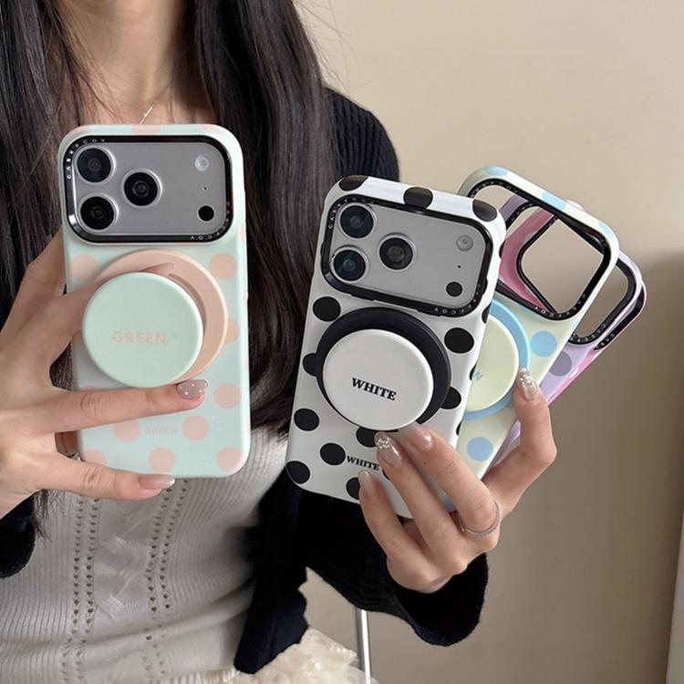 Custodia magnetica per telefono in PC con semplice motivo a pois grandi e supporto integrato., For iPhone 13