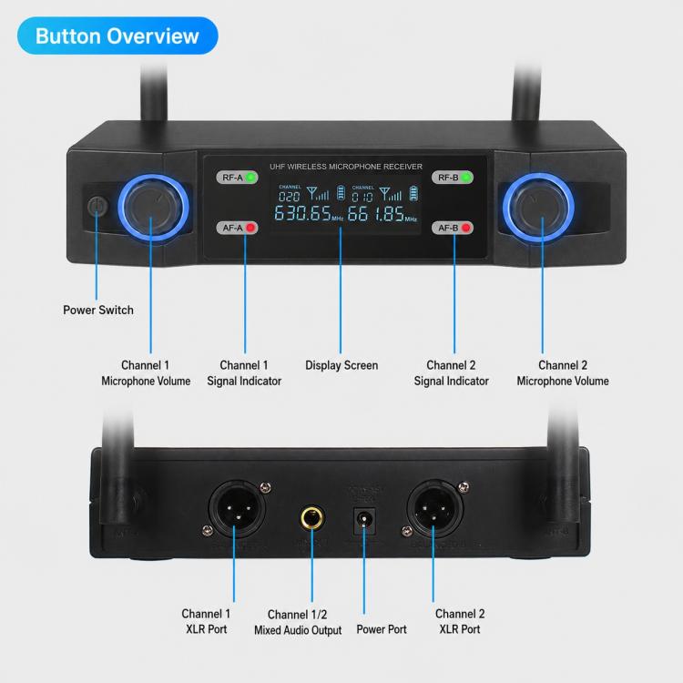 Microfono palmare wireless VHF V7 da 1 a 2