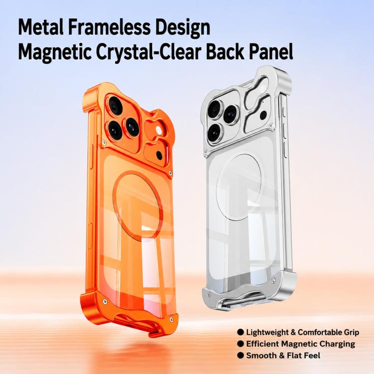 Custodia per telefono magnetica trasparente antiurto in metallo senza cornice con paraurti rinforzato., For iPhone 17 Pro Max, For iPhone 17 Pro