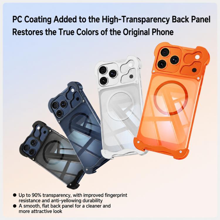 Custodia per telefono magnetica trasparente antiurto in metallo senza cornice con paraurti rinforzato., For iPhone 17 Pro Max, For iPhone 17 Pro
