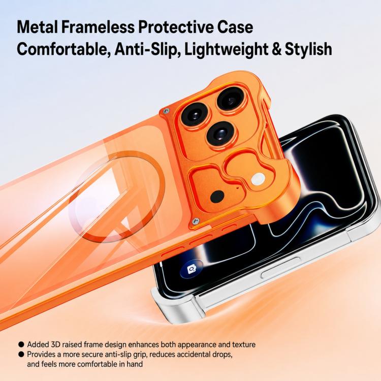 Custodia per telefono magnetica trasparente antiurto in metallo senza cornice con paraurti rinforzato., For iPhone 17 Pro Max, For iPhone 17 Pro
