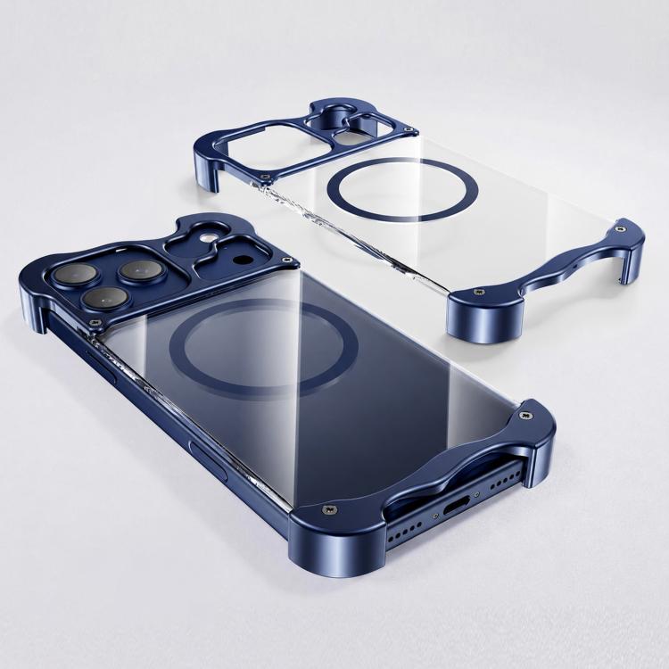 Custodia per telefono magnetica trasparente antiurto in metallo senza cornice con paraurti rinforzato., For iPhone 17 Pro Max, For iPhone 17 Pro