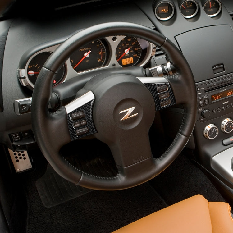 Adesivo decorativo per cornice pulsante volante in fibra di carbonio per auto per Nissan 350z 2006-2009, Steering Wheel Button Frame