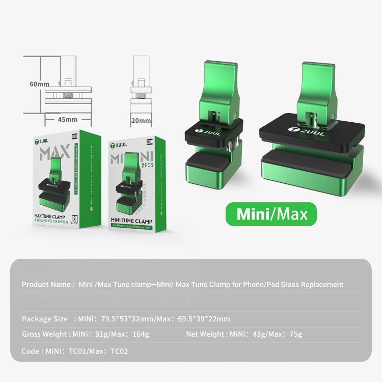 2UUL Mini / Max Morsetto per schermo regolabile, TC01, TC02