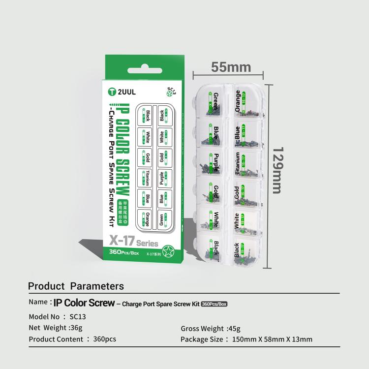 Kit di viti pentalobe a 8 colori 2UUL SC13 per porta di ricarica iPhone X-17 Pro Max
