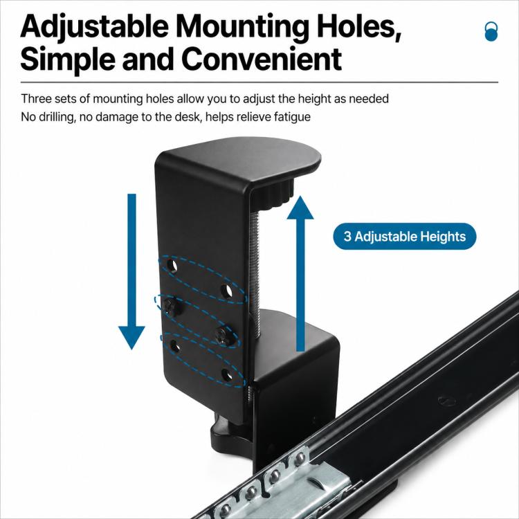Supporto per vassoio di estensione da tavolo con morsetto di fissaggio senza foratura, Regular Folding Style, Large Clip Folding Style, Regular Slide Rail Style, Adjustable Slide Rail Style, Rotatable Slide Rail Style, Drawer Clip Folding Style