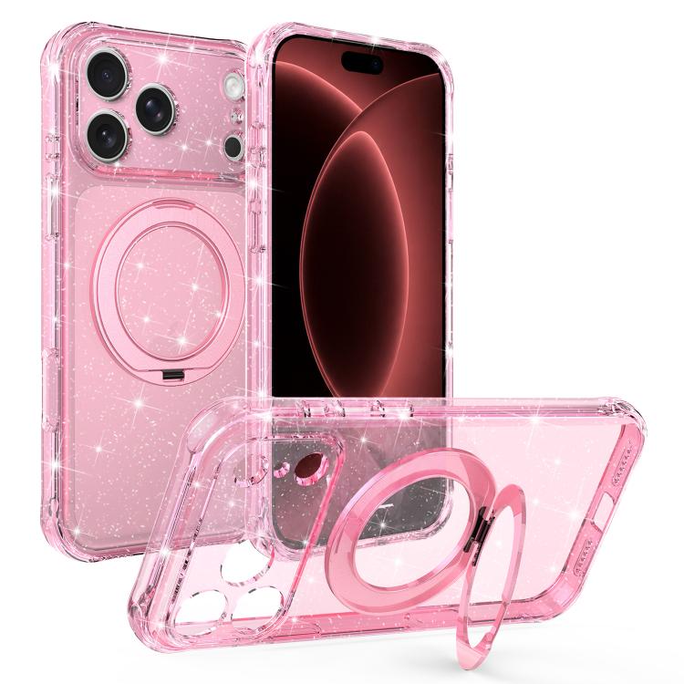 Custodia per telefono con supporto magnetico a rotazione a 360° e glitter., For iPhone 18 Pro, For iPhone 18 Pro Max, For iPhone 17 Pro Max