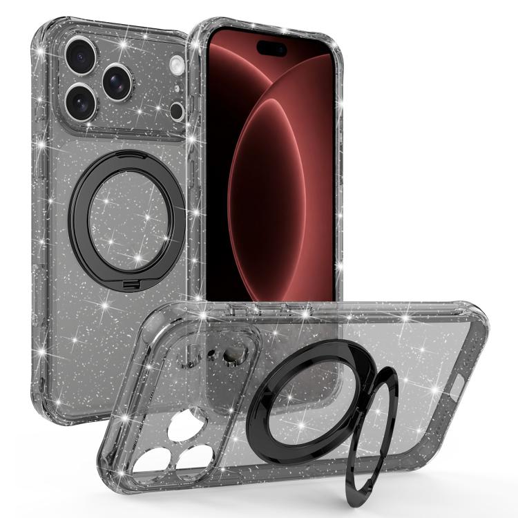 Custodia per telefono con supporto magnetico a rotazione a 360° e glitter., For iPhone 18 Pro, For iPhone 18 Pro Max, For iPhone 17 Pro Max