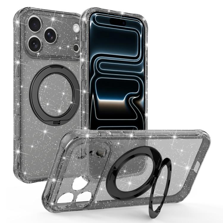 Custodia per telefono con supporto magnetico a rotazione a 360° e glitter., For iPhone 18 Pro, For iPhone 18 Pro Max, For iPhone 17 Pro Max