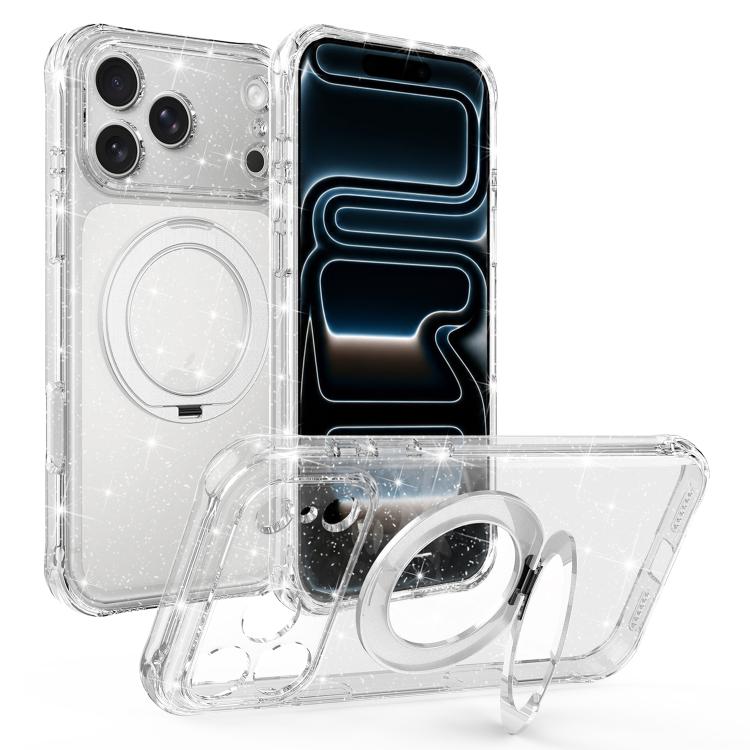 Custodia per telefono con supporto magnetico a rotazione a 360° e glitter., For iPhone 18 Pro, For iPhone 18 Pro Max, For iPhone 17 Pro Max