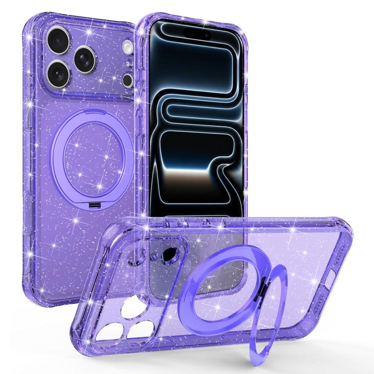 Custodia per telefono con supporto magnetico a rotazione a 360° e glitter., For iPhone 18 Pro, For iPhone 18 Pro Max, For iPhone 17 Pro Max