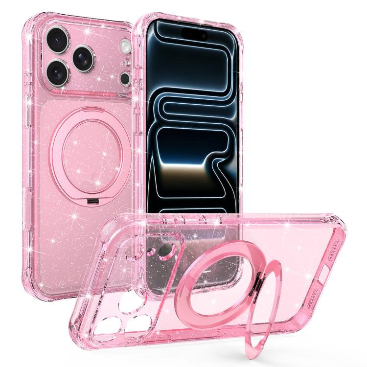 Custodia per telefono con supporto magnetico a rotazione a 360° e glitter., For iPhone 18 Pro, For iPhone 18 Pro Max, For iPhone 17 Pro Max