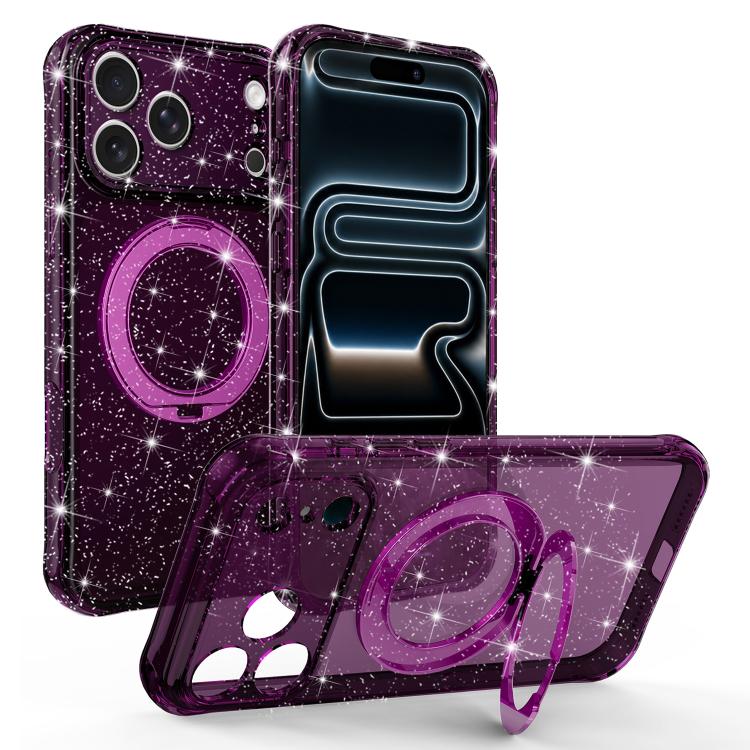 Custodia per telefono con supporto magnetico a rotazione a 360° e glitter., For iPhone 18 Pro, For iPhone 18 Pro Max, For iPhone 17 Pro Max