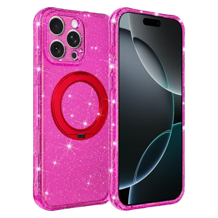 Custodia per telefono con supporto magnetico a rotazione a 360° e glitter., For iPhone 16 Pro, For iPhone 16, For iPhone 15 Pro Max