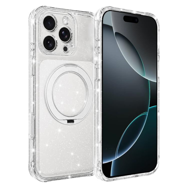 Custodia per telefono con supporto magnetico a rotazione a 360° e glitter., For iPhone 16 Pro, For iPhone 16, For iPhone 15 Pro Max