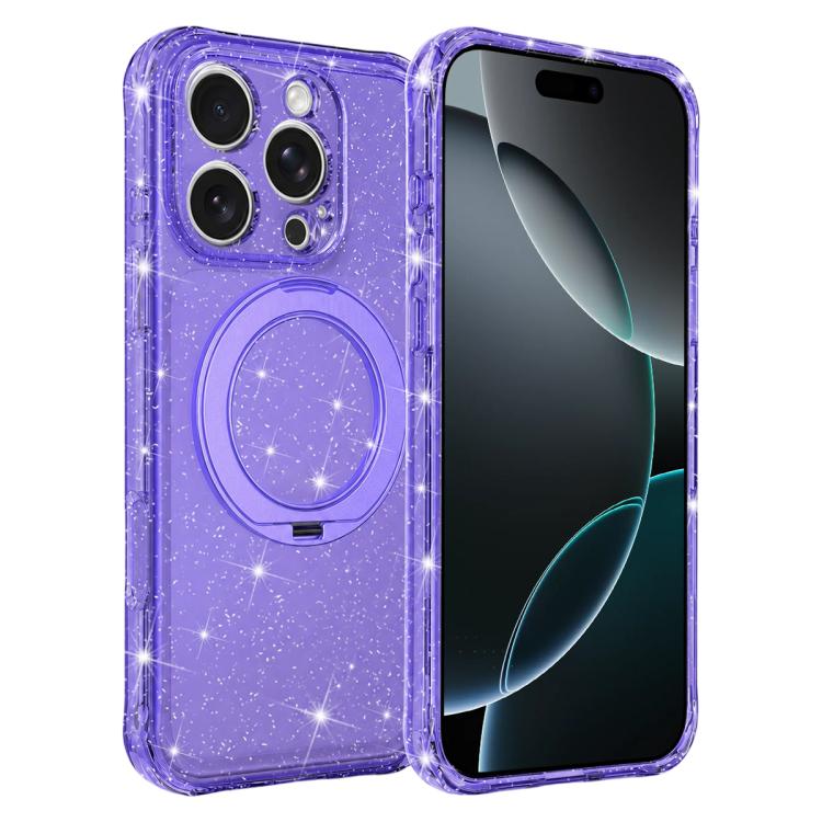 Custodia per telefono con supporto magnetico a rotazione a 360° e glitter., For iPhone 16 Pro, For iPhone 16, For iPhone 15 Pro Max