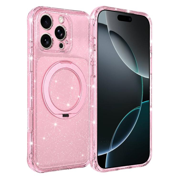 Custodia per telefono con supporto magnetico a rotazione a 360° e glitter., For iPhone 16 Pro, For iPhone 16, For iPhone 15 Pro Max