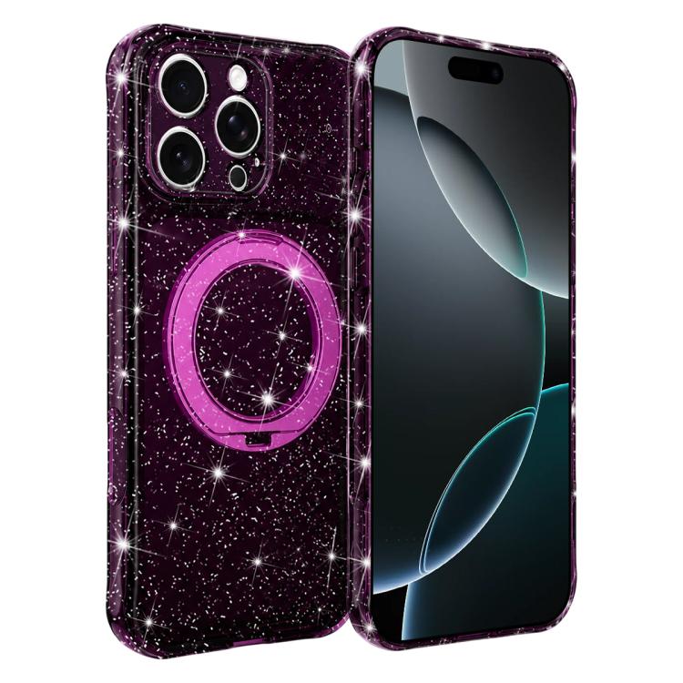 Custodia per telefono con supporto magnetico a rotazione a 360° e glitter., For iPhone 16 Pro, For iPhone 16, For iPhone 15 Pro Max