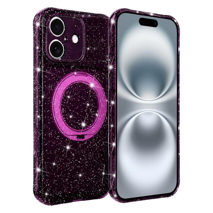 Custodia per telefono con supporto magnetico a rotazione a 360° e glitter., For iPhone 16 Pro, For iPhone 16, For iPhone 15 Pro Max