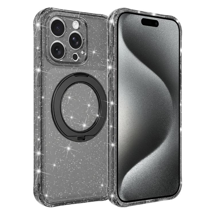 Custodia per telefono con supporto magnetico a rotazione a 360° e glitter., For iPhone 16 Pro, For iPhone 16, For iPhone 15 Pro Max