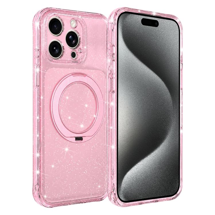 Custodia per telefono con supporto magnetico a rotazione a 360° e glitter., For iPhone 16 Pro, For iPhone 16, For iPhone 15 Pro Max