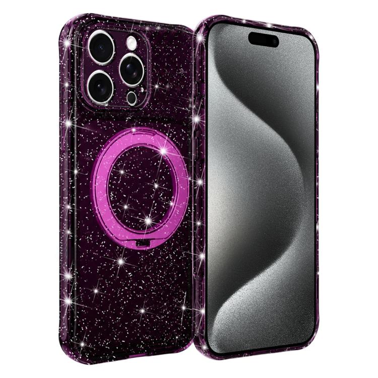 Custodia per telefono con supporto magnetico a rotazione a 360° e glitter., For iPhone 16 Pro, For iPhone 16, For iPhone 15 Pro Max
