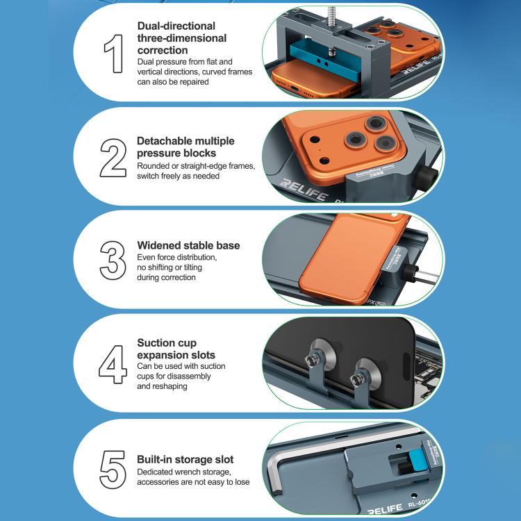 RELIFE RL-601PX Pro Strumento multifunzione bidirezionale per la correzione dell'inquadratura di telefoni cellulari